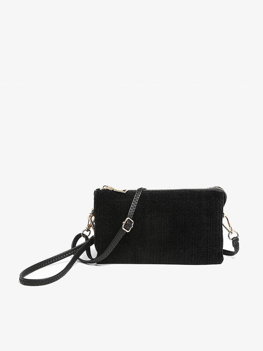 Chevron Knit 3 Compartment Crossbody/Wristlet - Black