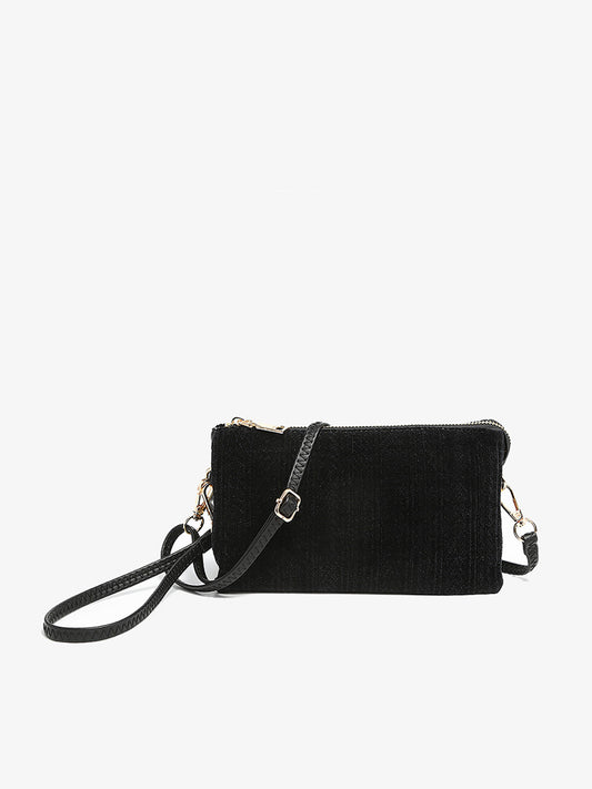 Chevron Knit 3 Compartment Crossbody/Wristlet - Black