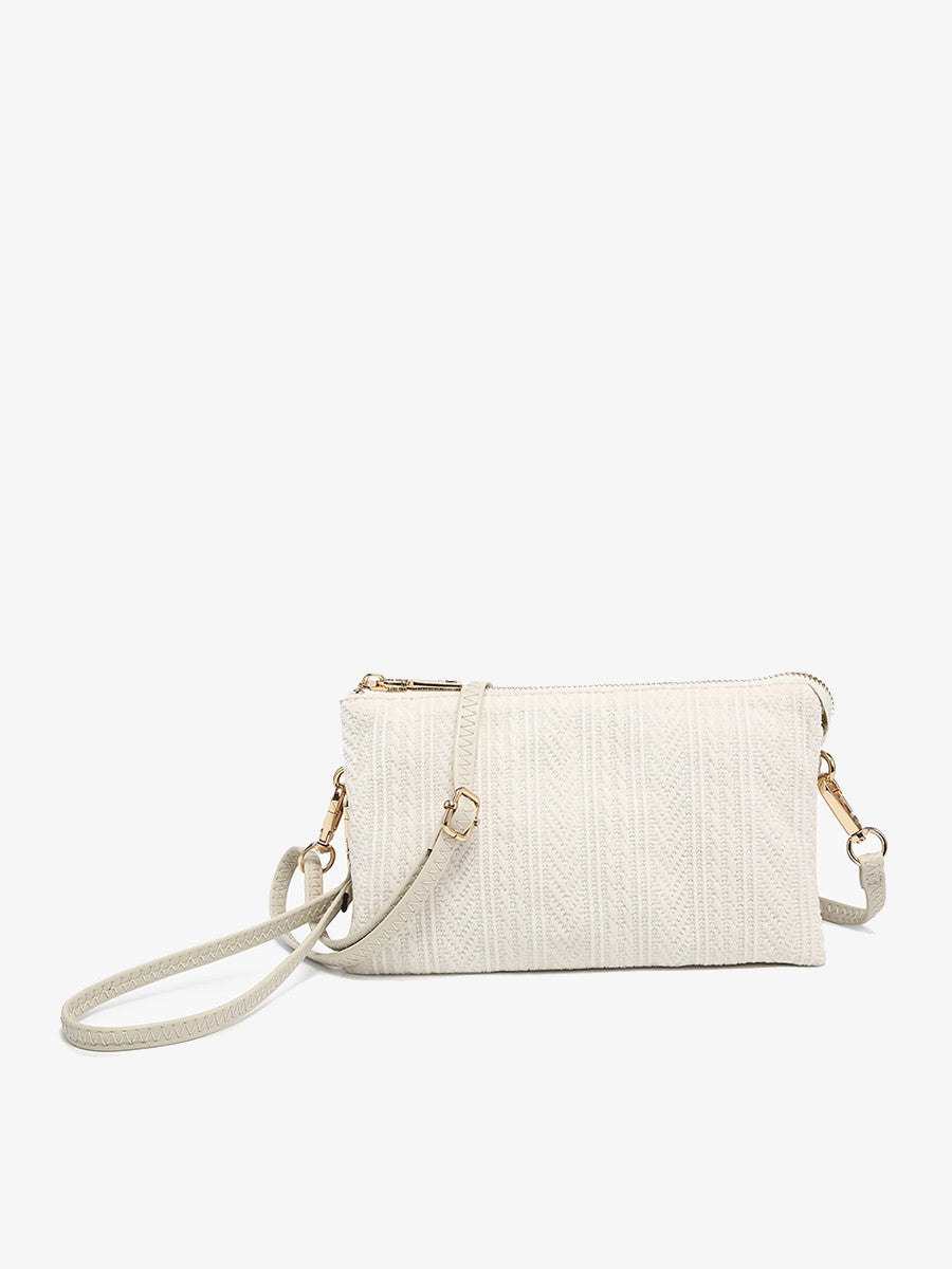 Chevron Knit 3 Compartment Crossbody/Wristlet - Off White