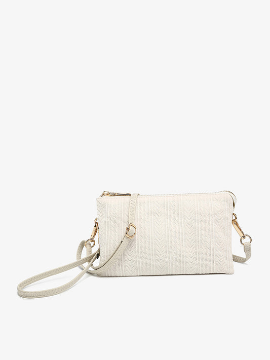 Chevron Knit 3 Compartment Crossbody/Wristlet - Off White