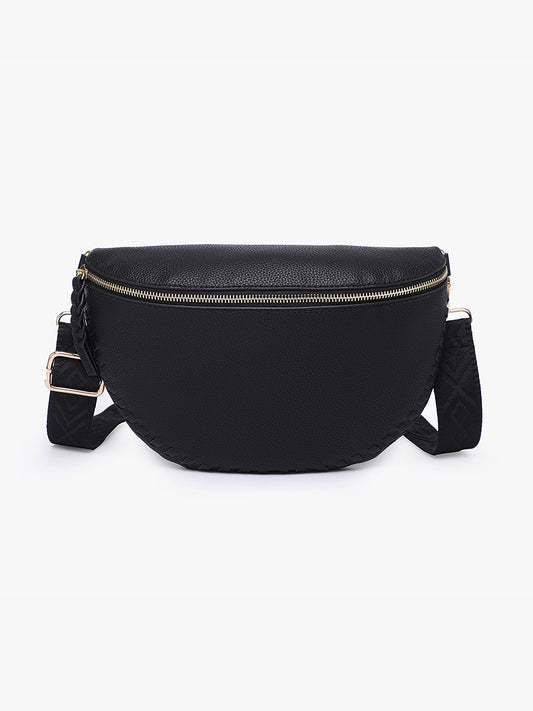 Whipstitch Crossbody/Sling Bag W/Detailed Strap - Black