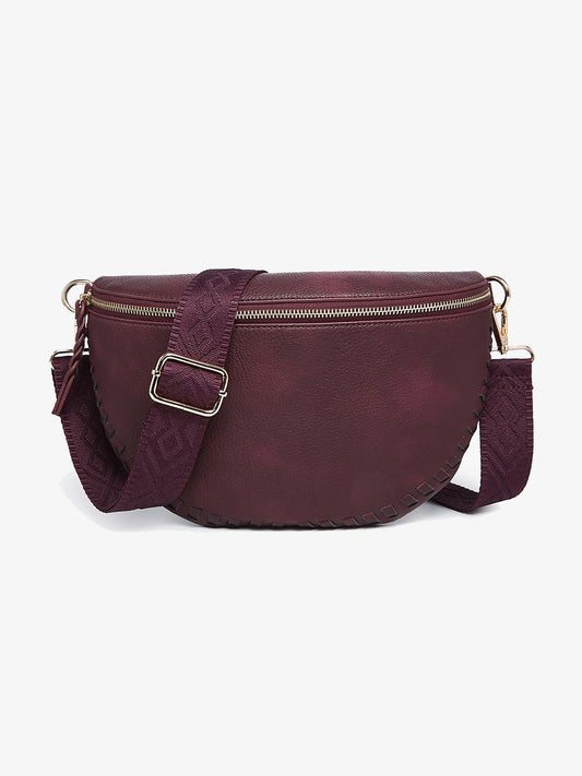 Whipstitch Crossbody/Sling Bag w/ Detailed Strap - Cherry Lacquer