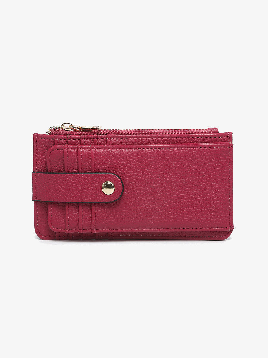 Multi- Card Wallet W/Strap Snap Closure - Dark Ruby