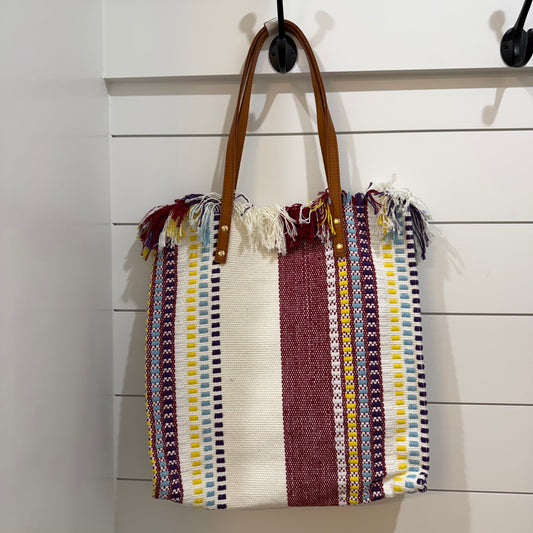 Madison Woven Striped Tote - Maroon/Gold/Blue