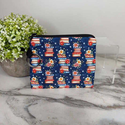 America Floral Books Coin Pouch