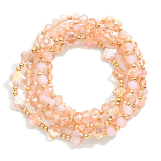 Pink Crystal Beaded Stack Bracelet