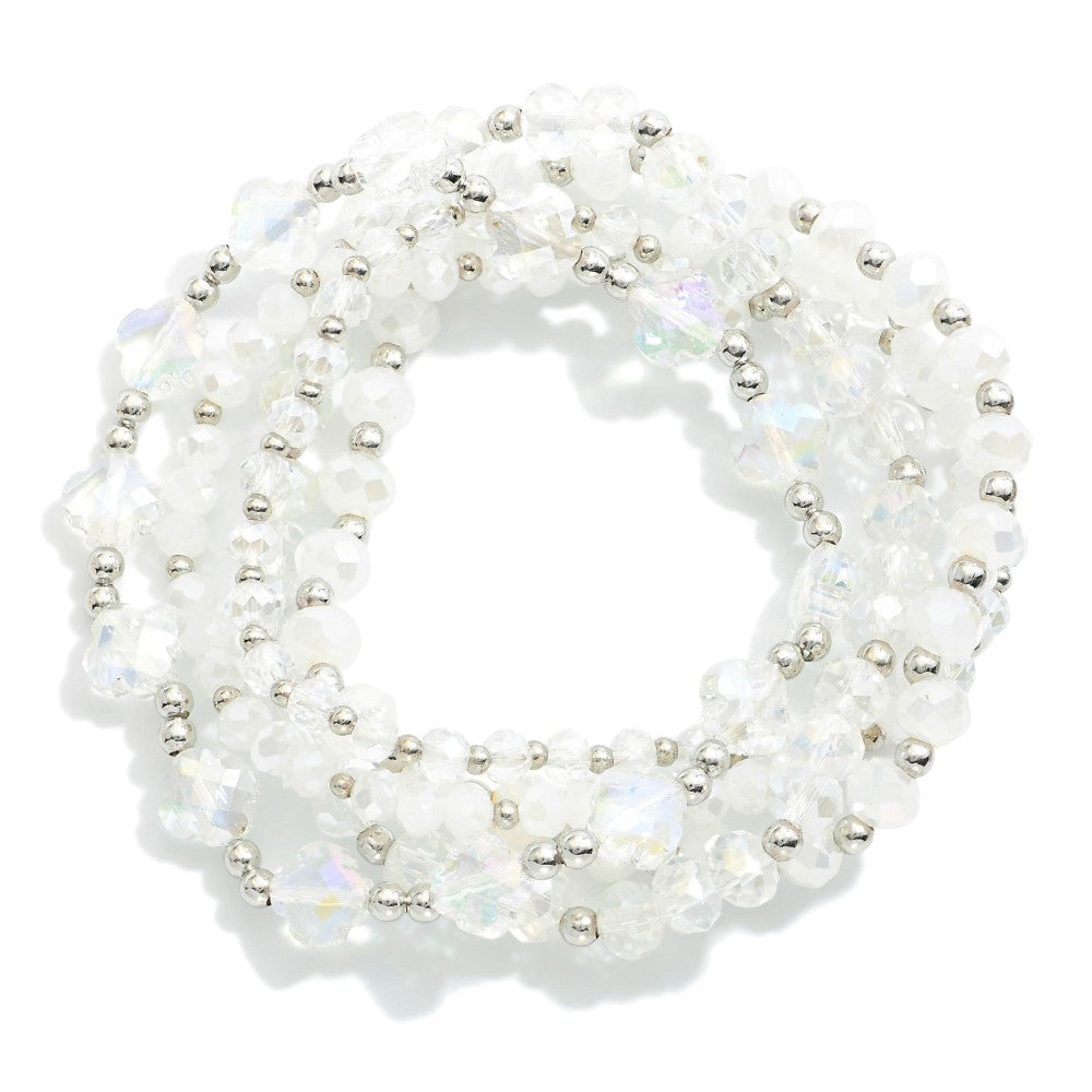 Silver Crystal Beaded Stack Bracelet