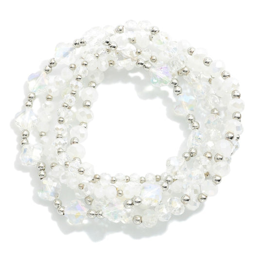 Silver Crystal Beaded Stack Bracelet