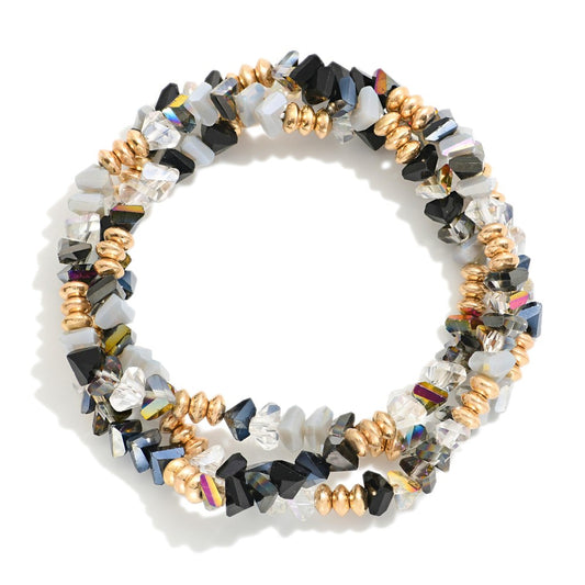 Black/Gray Gold Disc Beaded Bracelet