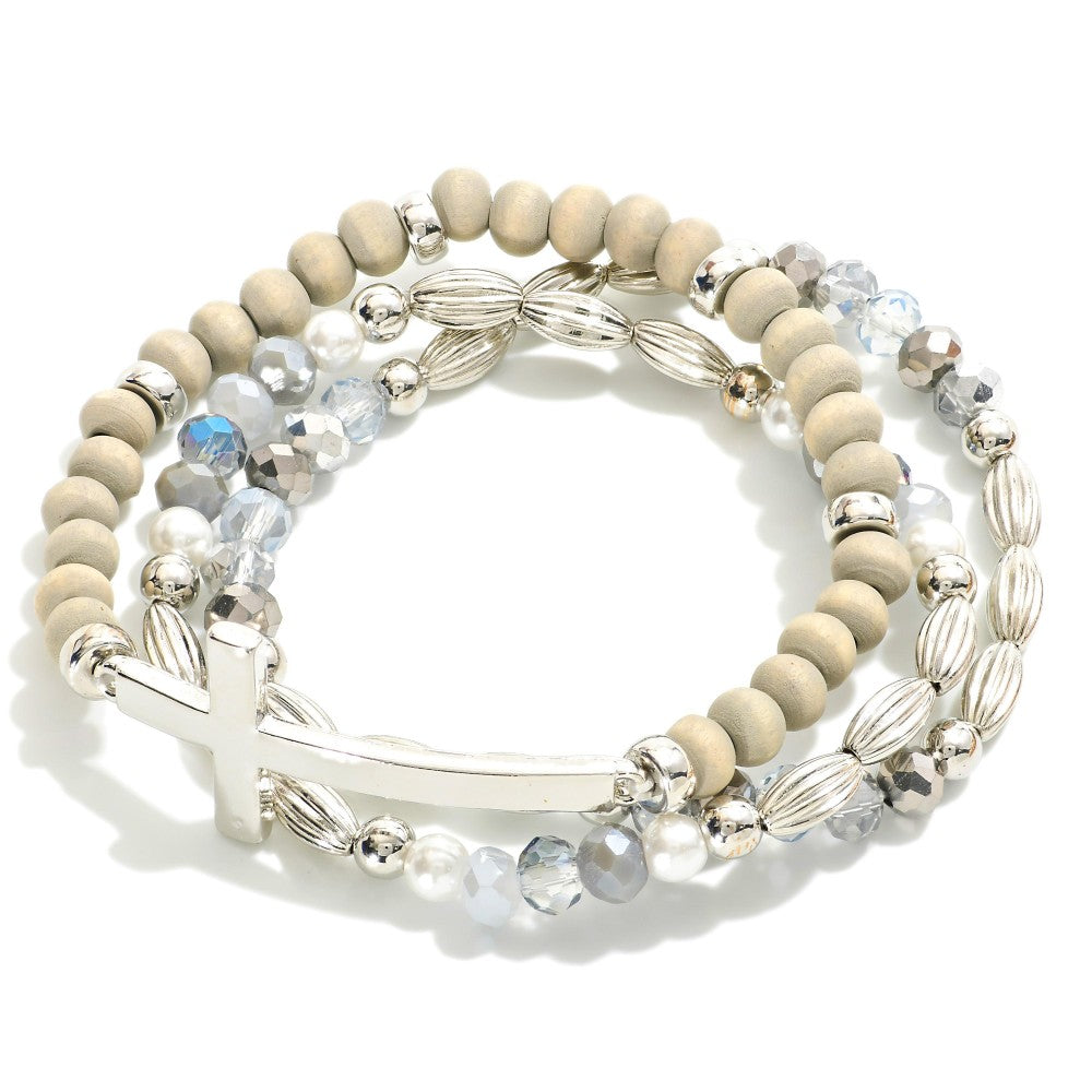 Grey Stone Cross Stack Bracelet