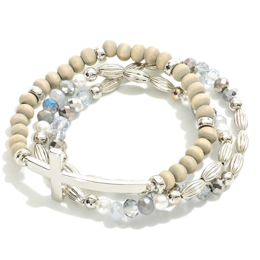 Grey Stone Cross Stack Bracelet