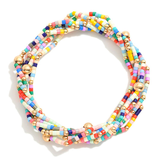 Blue Multi Seed Beaded Bracelet