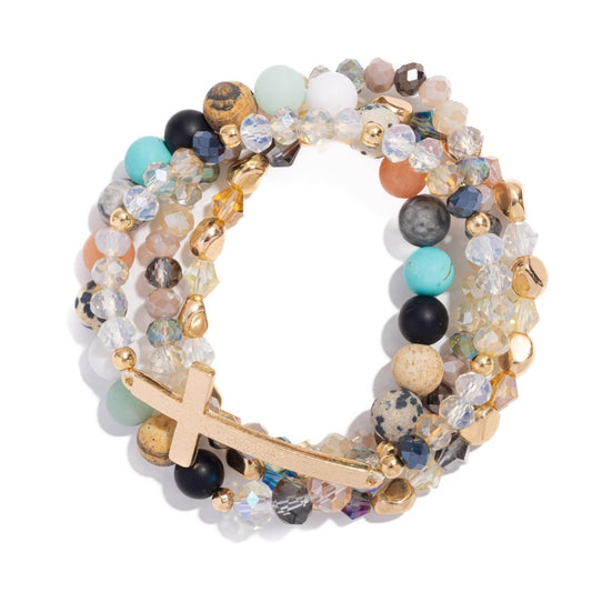Multi Stone Cross Stack Bracelet