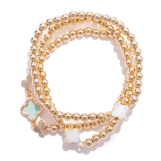 Rose Gold Bracelet Stack With Pearl Enamel