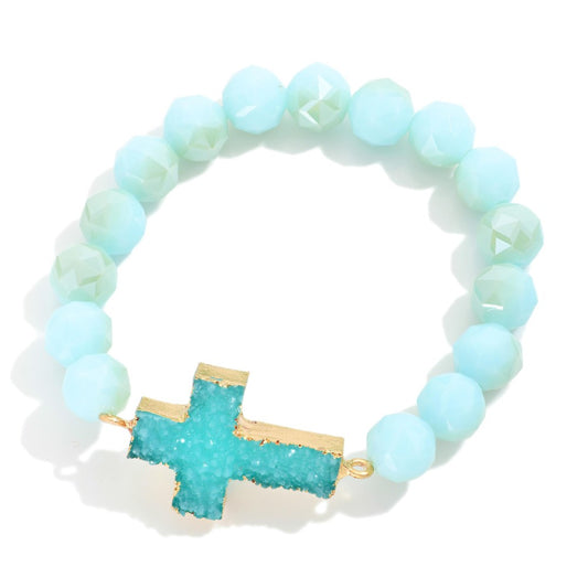 Turquoise Crystal Beaded Cross Bracelet