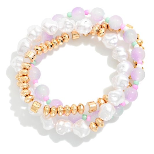 Purple Beaded Pearl Bracelet