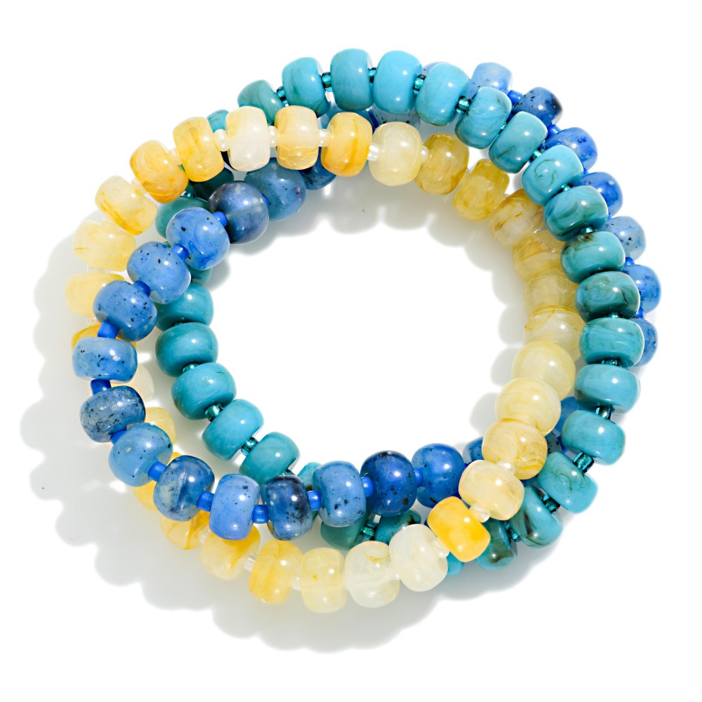 Yellow/Blue Cracked Beaded Bracelet