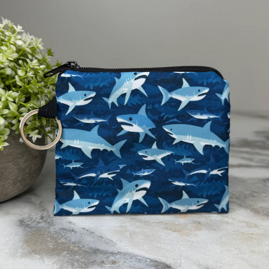 Sharks on Blue Coin Pouch