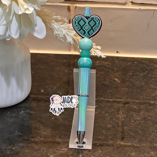 Aztec Heart Turquoise Pen