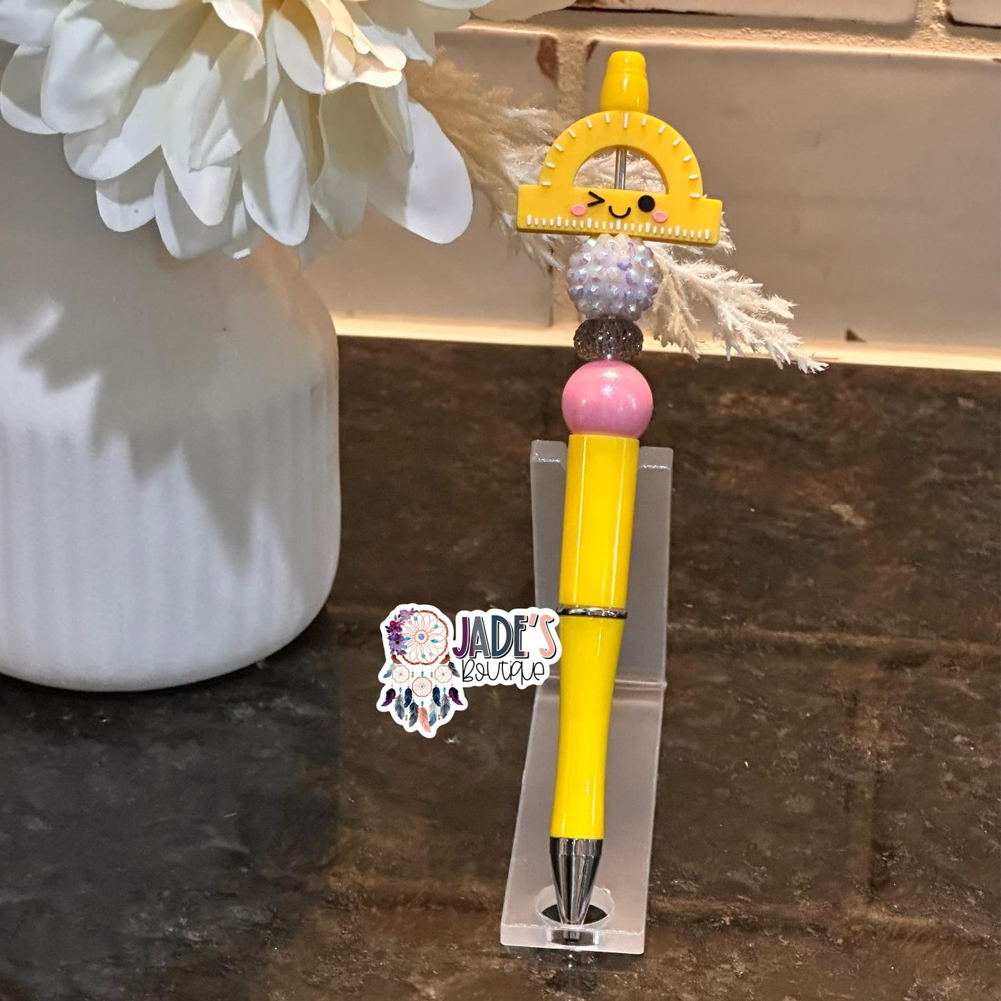 Protractor Ruler Yellow Pen