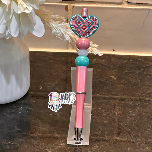 Aztec Heart Pink/Turquoise Pen