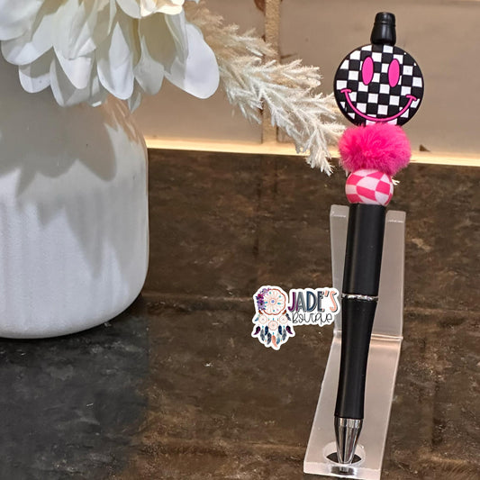 Black Checkered Smiley Pen