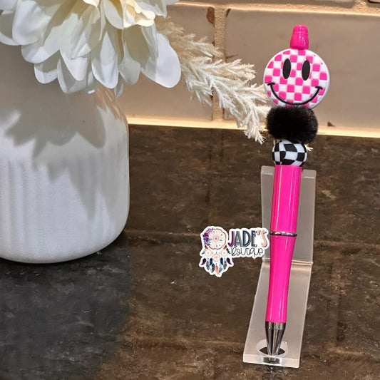 Pink Checkered Smiley Pen