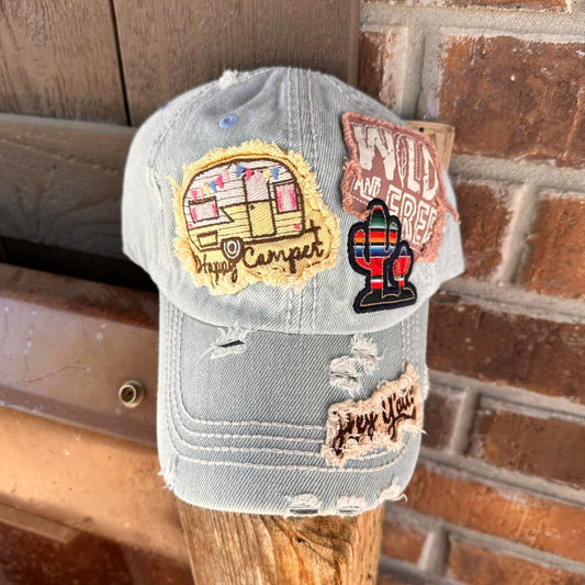 Distressed Denim Blue Wild & Free Baseball Cap