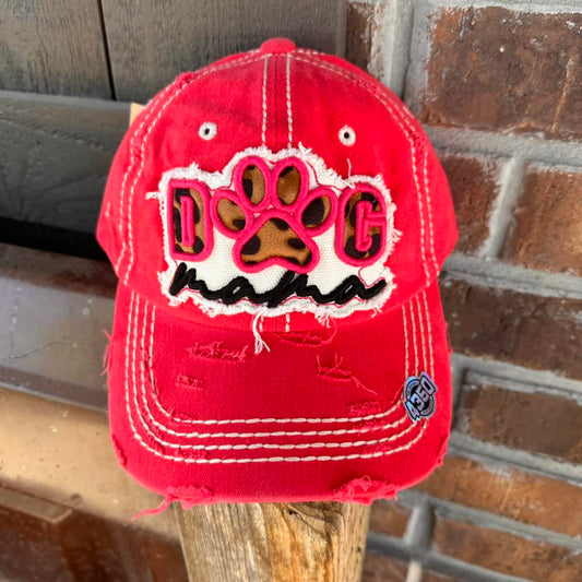 Distressed Pink Dog Mama Baseball Cap