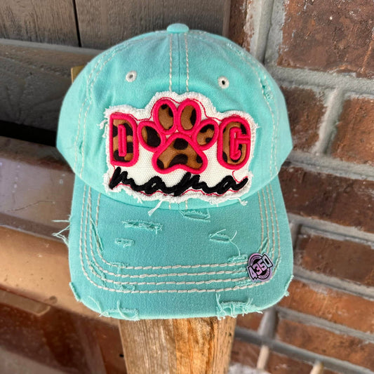 Distressed Aqua Dog Mama Baseball Cap