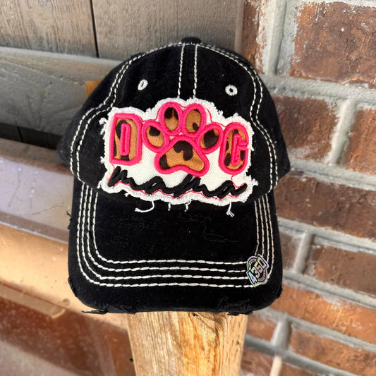 Distressed Black Dog Mama Baseball Cap