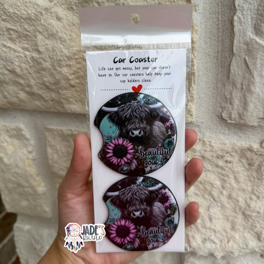 Beautiful Soul Highland Cow Car Coaster