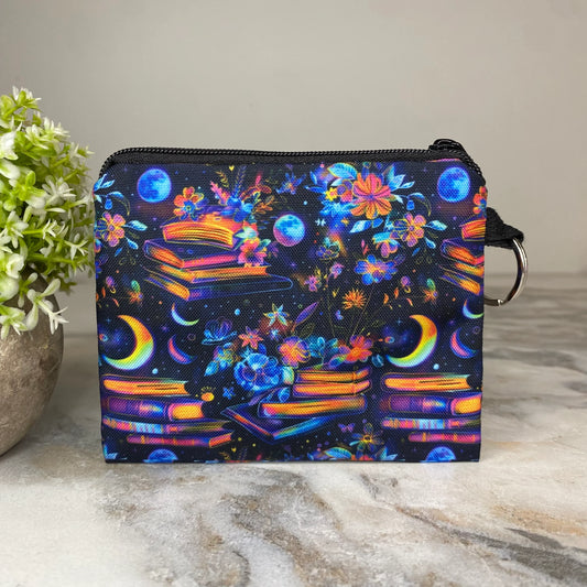 Books Neon Galaxy Moon Coin Pouch