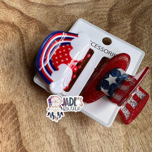 Rainbow/Hat Americana Hair Clip