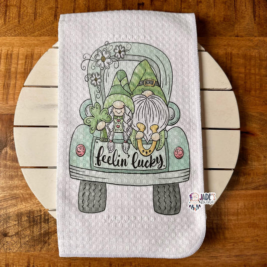 Feelin' Lucky Gnomes Tea Towel
