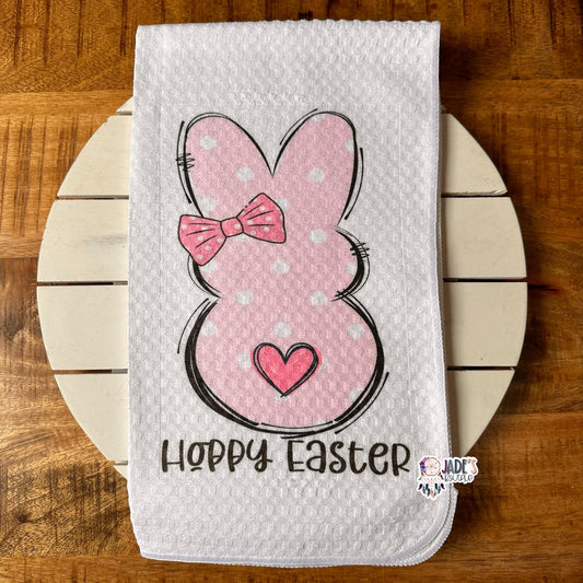 Pink Hoppy Easter Tea Towel