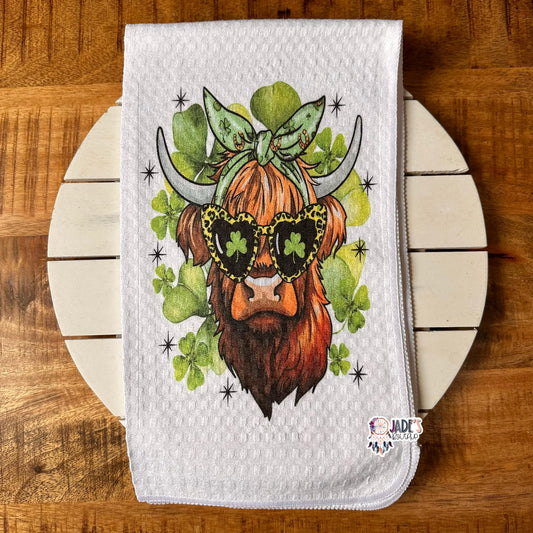 Highland Cow Clover Tea Towel