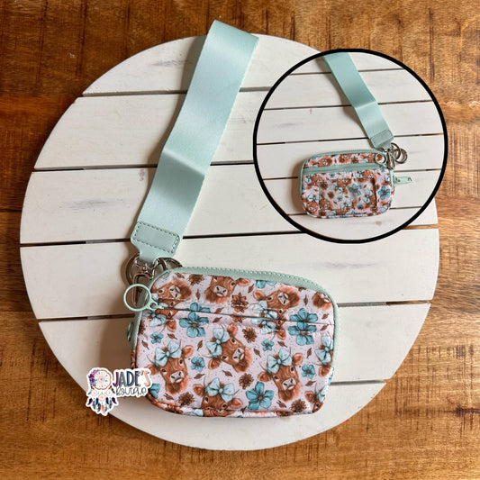 Teal Highland Cow Wallet Wristlet