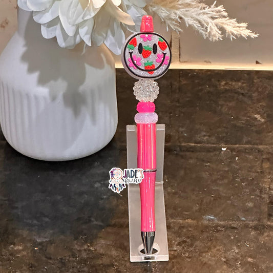 Pink Strawberry Smiley Pen