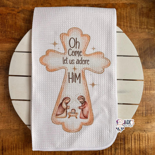 O Come Let Us Adore Him Tea Towel