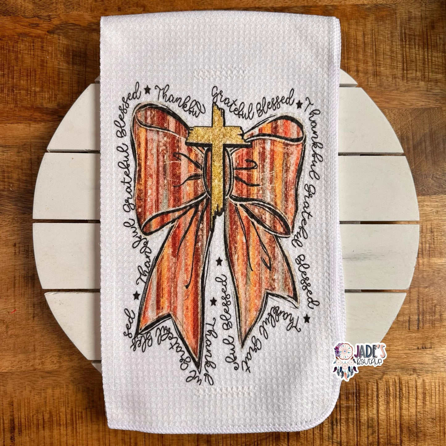 Grateful Blessed Ribbon Tea Towel