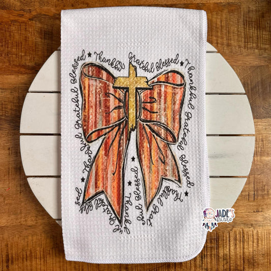 Grateful Blessed Ribbon Tea Towel