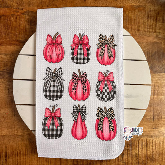 Buffalo Plaid Pink Pumpkin Tea Towel