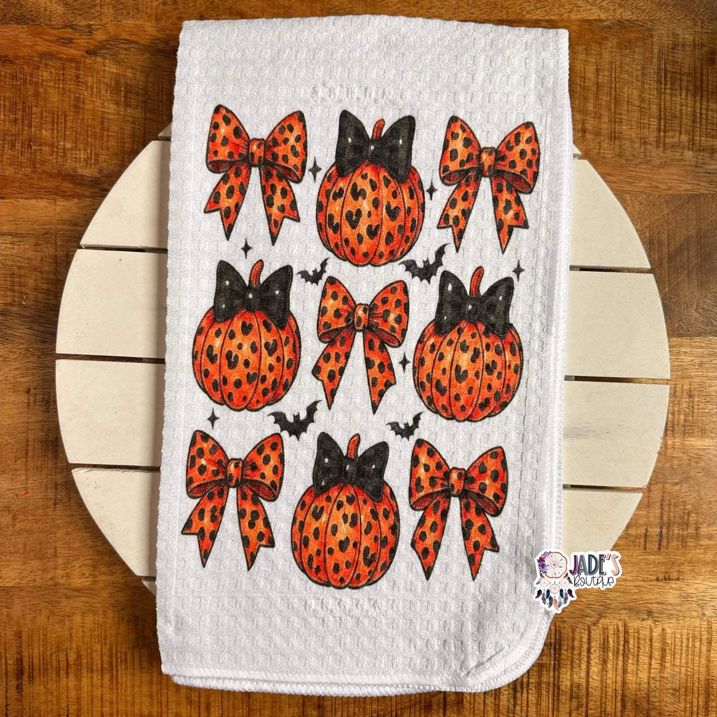 Leopard Pumpkin Bow Tea Towel