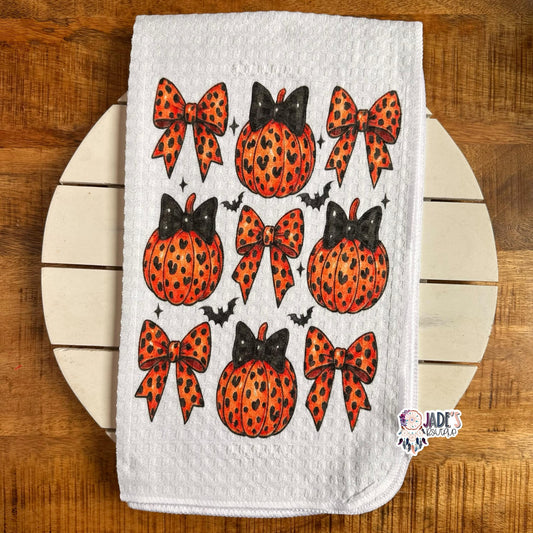 Leopard Pumpkin Bow Tea Towel
