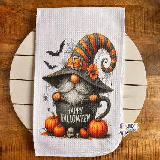 Gnome Cup of Joy Happy Hallowen Tea Towel