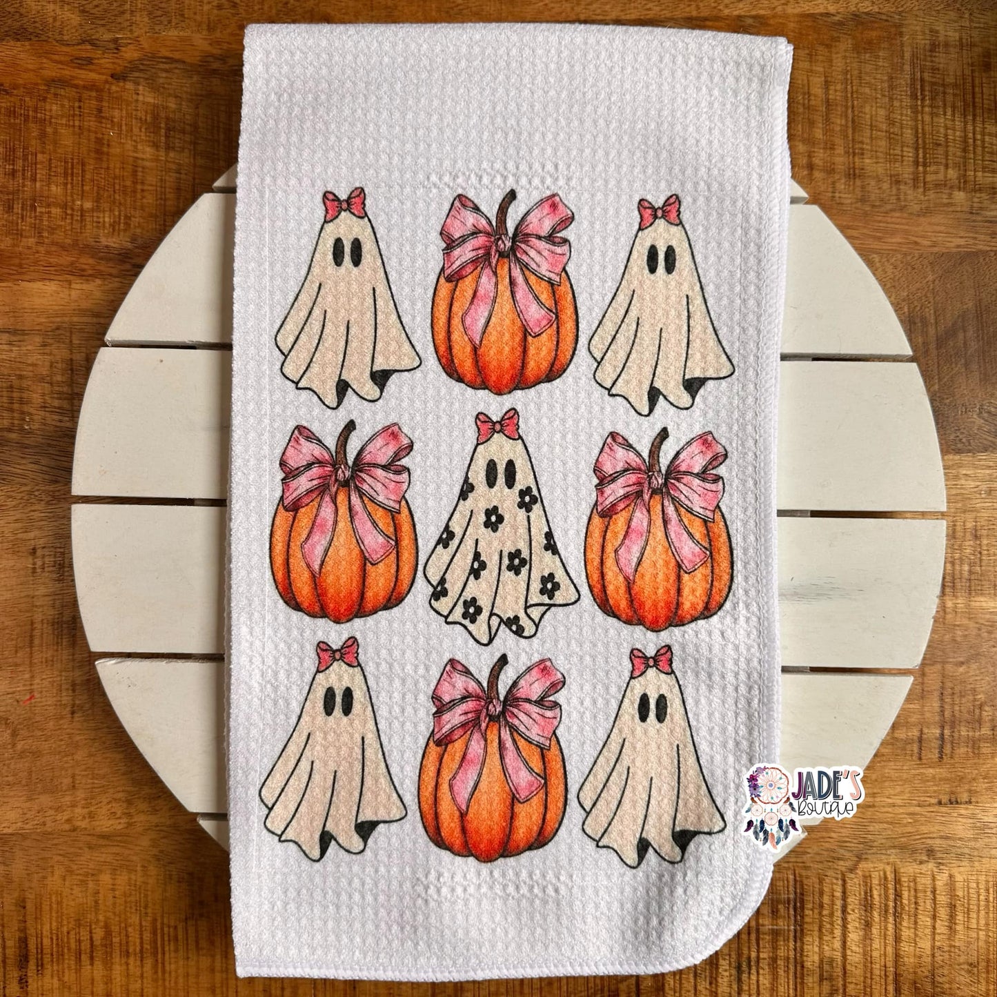 Daisy Pink Ghost Pumpkin Tea Towel