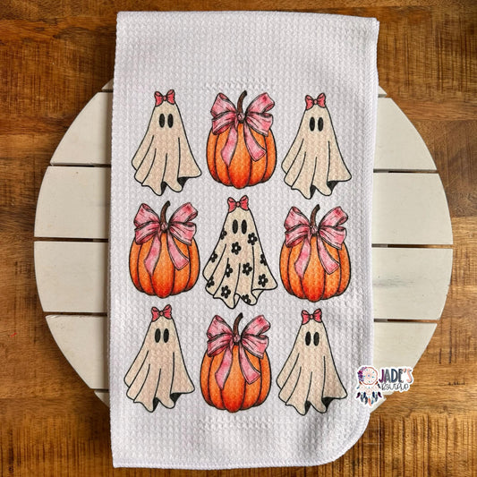 Daisy Pink Ghost Pumpkin Tea Towel