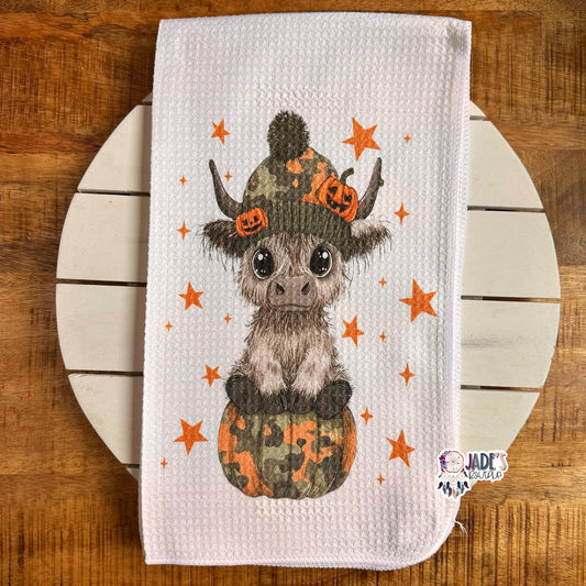 Camo Cow Pumpkin Tea Towel