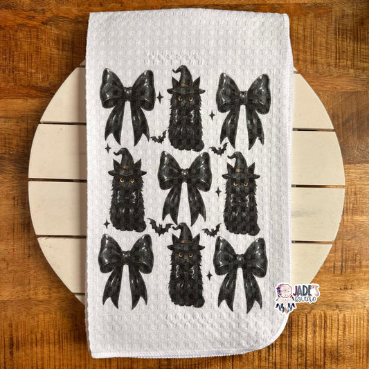 Black Cat Bow Tea Towel